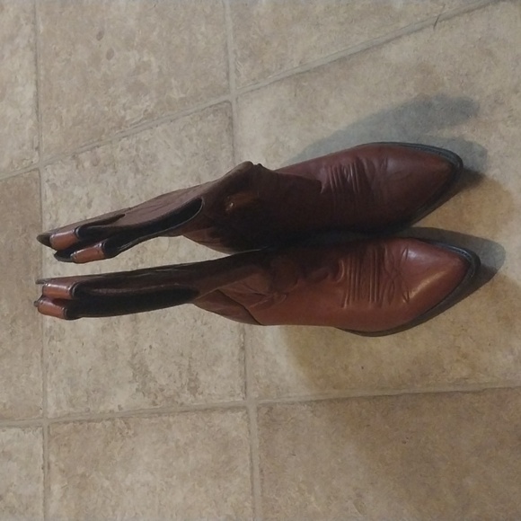 Justin Women Brown Leather Western Heeled Cowboy Boots Size 5.5 - Picture 2 of 9